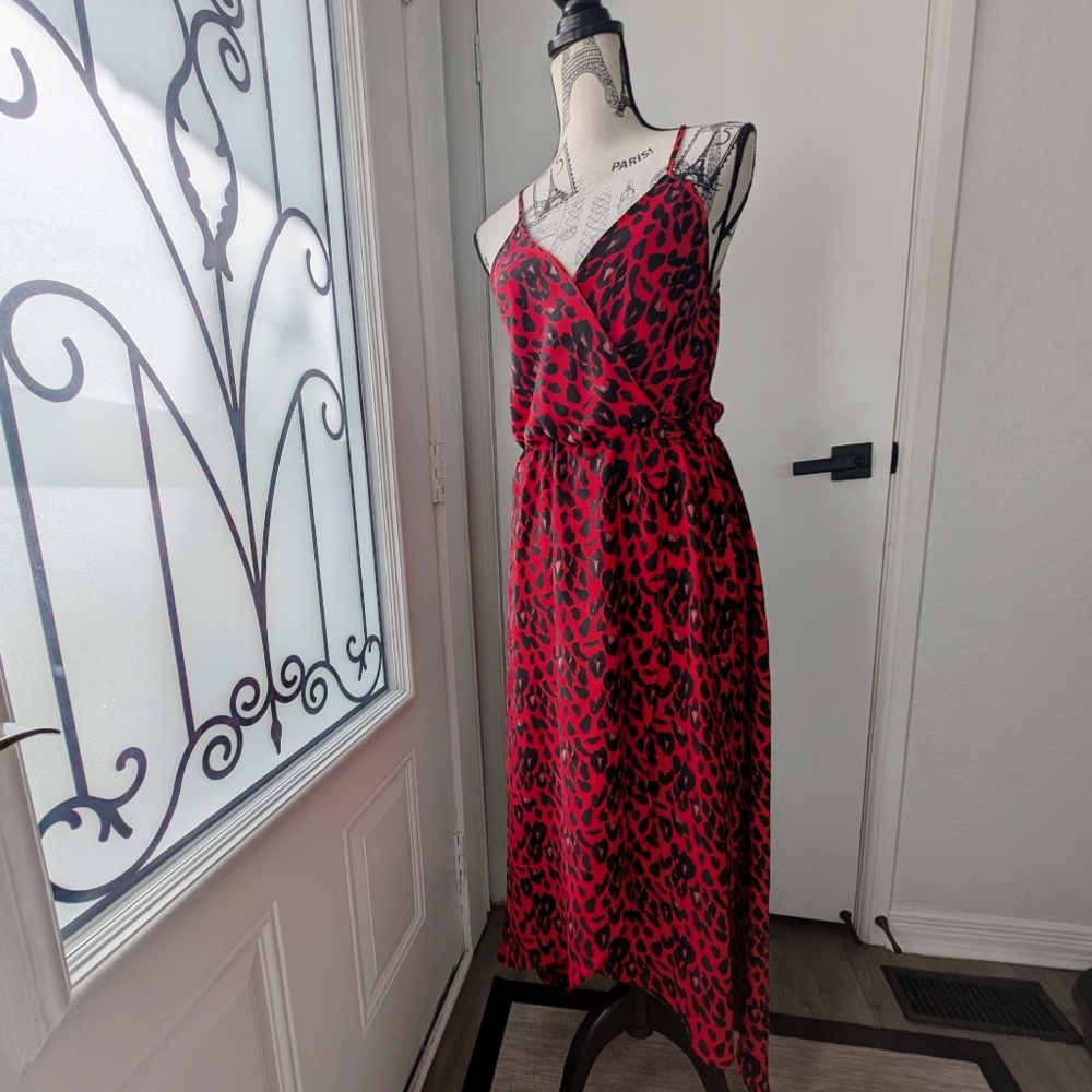 Red leopard print cocktail dress